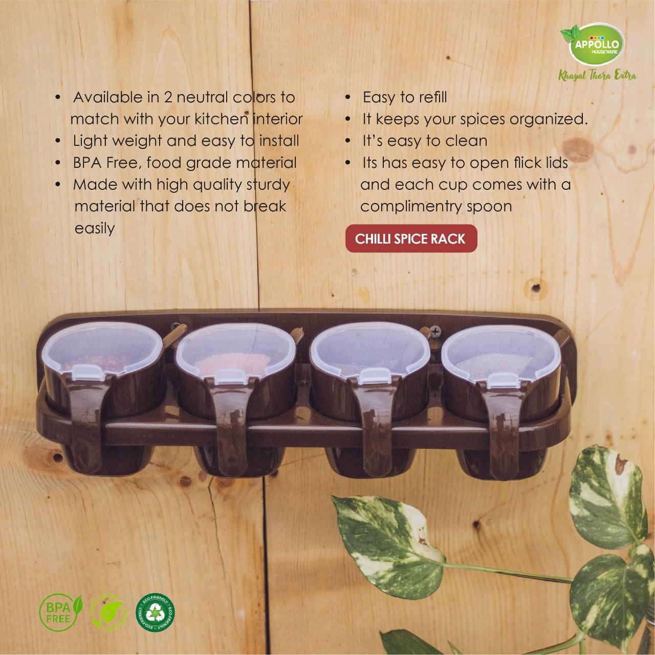 4 In 1 Beautiful Chili Spice Rack Wall Hanging Kitchen Rack High Quality - REVEL.PK