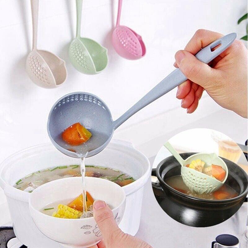 (Pack of 2) 2 In 1 Long Handle Soup Spoon Home Strainer Cooking Colander Kitchen Scoop Plastic Ladle Tableware Sifter - REVEL.PK