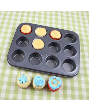 12 Hole Cupcake Tray, Muffin Pan,non stick cupcake baking pan kitchen utensil - REVEL.PK