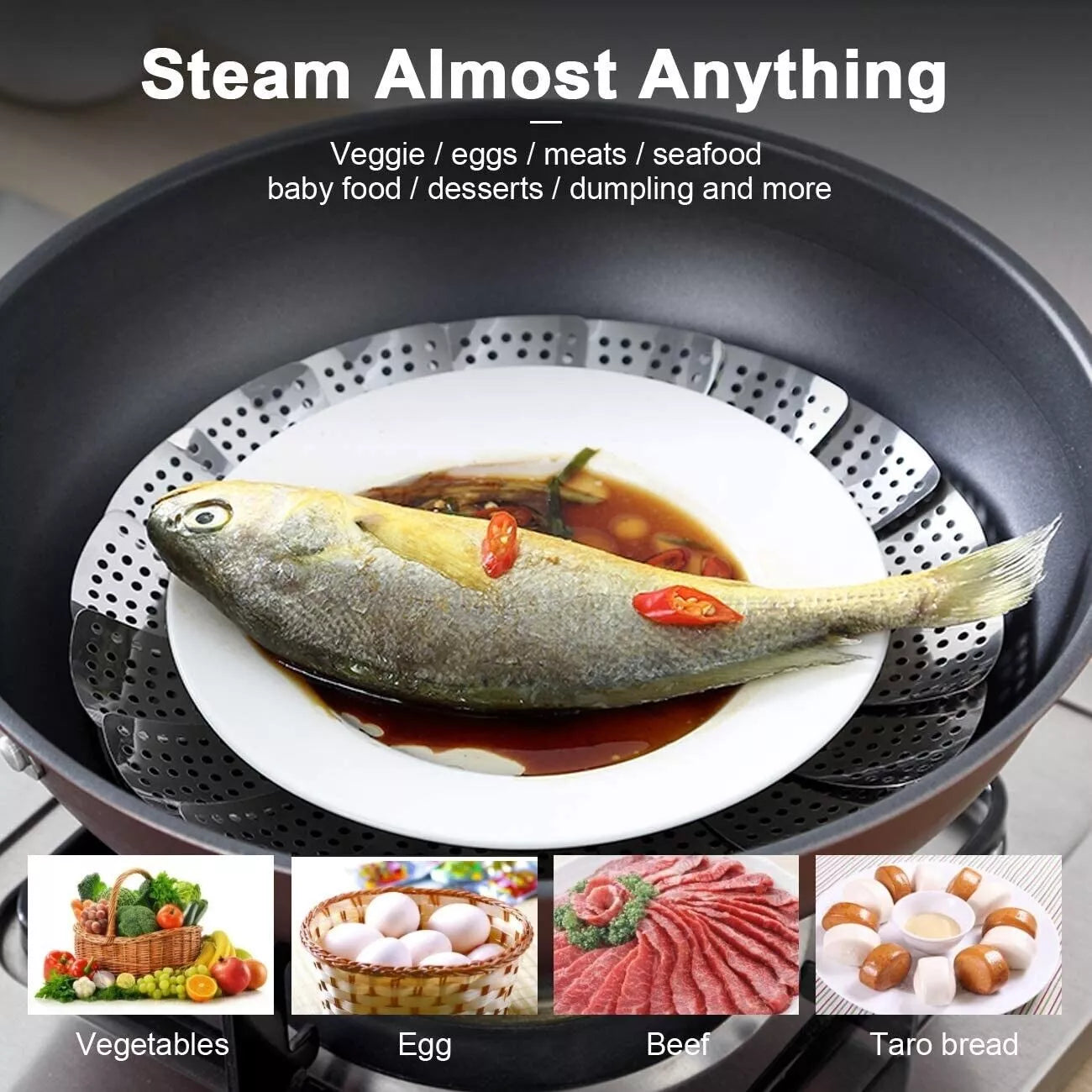 Stainless Steel Folding Steamer Basket Set Food Basket Mesh Vegetable Cooker Steamer