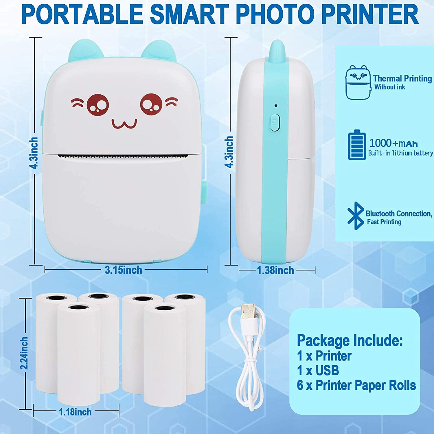 Mini Thermal Photo Label Portable Instant Printer With Paper Roll