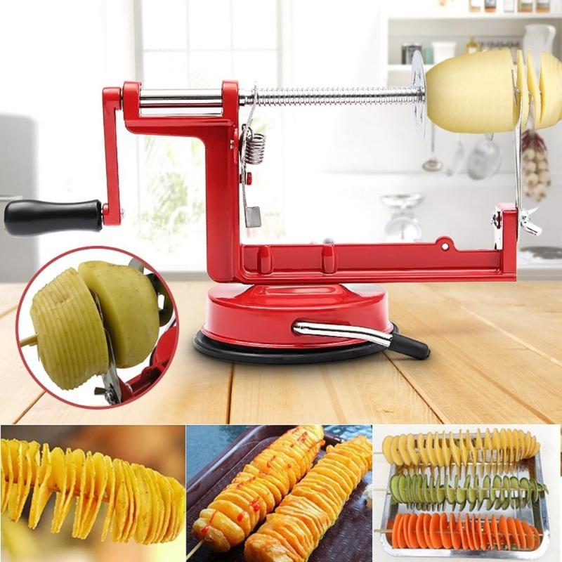 Twisted Potato Apple Slicer Spiral French Fry Cutter - Manual Vegetable Spiralis Machine Stainless Steel - REVEL.PK
