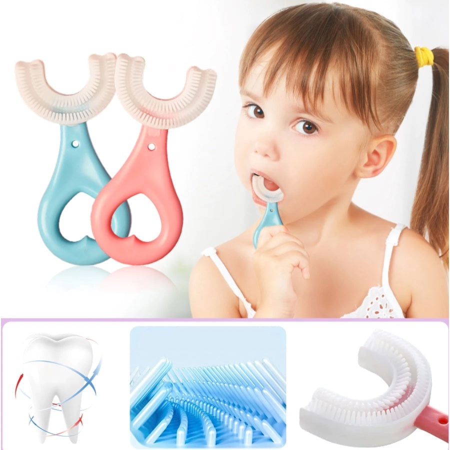 U Shaped Toothbrush for Kids – 360° Food Grade Soft Silicone Brush Head
