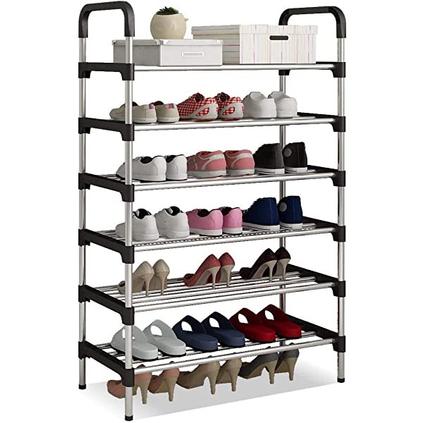 6 Layer shoe rack Tier Colored stainless steel Stackable shoe rack organizer - REVEL.PK
