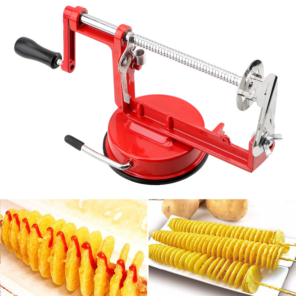Twisted Potato Apple Slicer Spiral French Fry Cutter - Manual Vegetable Spiralis Machine Stainless Steel - REVEL.PK