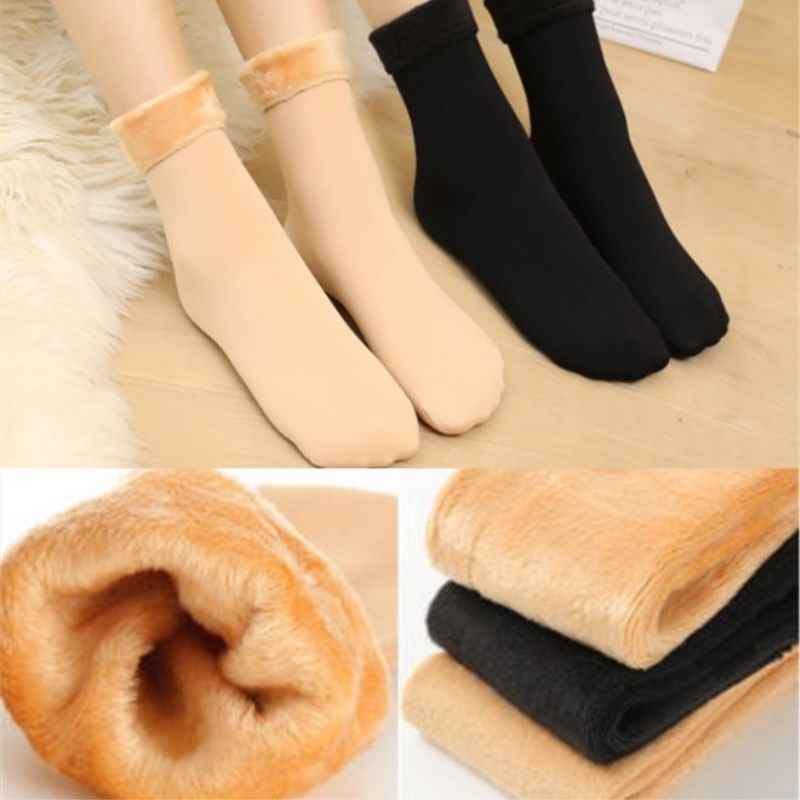 2 Pairs Ladies Velvet Cashmere Warm Socks For Ladies– Thick Wool Socks for Autumn, Winter, Spring - REVEL.PK