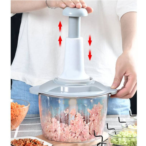 Double Blade Hand Push Chopper, Meat Mincer, Fruits and Vegetable Grinder - REVEL.PK