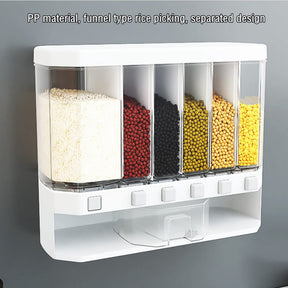 6-Grid Wall Mounted Food Dispenser, Whole Grains Rice Bucket, Large Capacity Storage Dry Food Dispenser - REVEL.PK