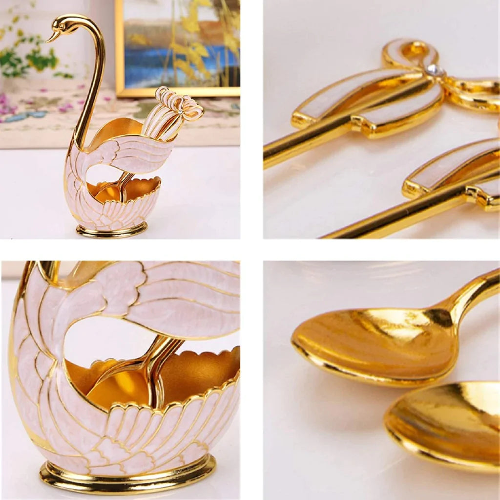 Classy Swan 6 Pcs Spoon Set with Crafted Swan Spoon Holder - REVEL.PK