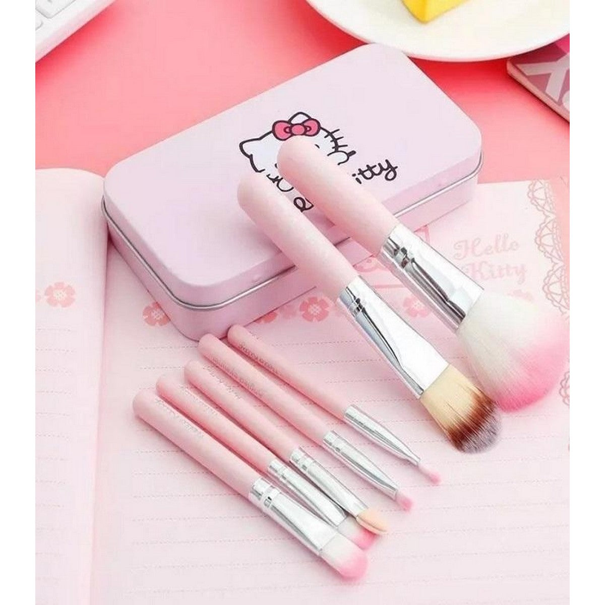 (Pack of 2) Hello Kitty Complete Makeup Mini Brush Kit with A Storage Box – Set of 7 Pieces - REVEL.PK