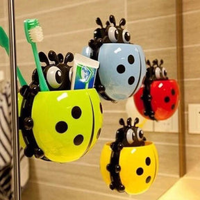 (Pack of 3) Ladybug Wall Toothbrush Holder Storage Toiletries Toothpaste Holders Tooth Brush Container Sticker to Stick (Random Color) - REVEL.PK