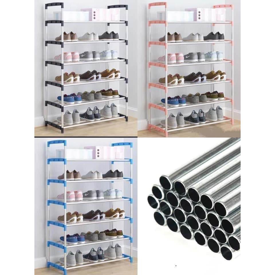 6 Layer shoe rack Tier Colored stainless steel Stackable shoe rack organizer - REVEL.PK