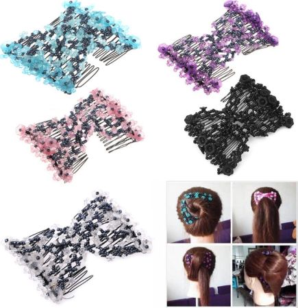 (Pack of 2) Magic Hair Clip Beads Stretchy Double Comb Hair Disk With Elastic - REVEL.PK