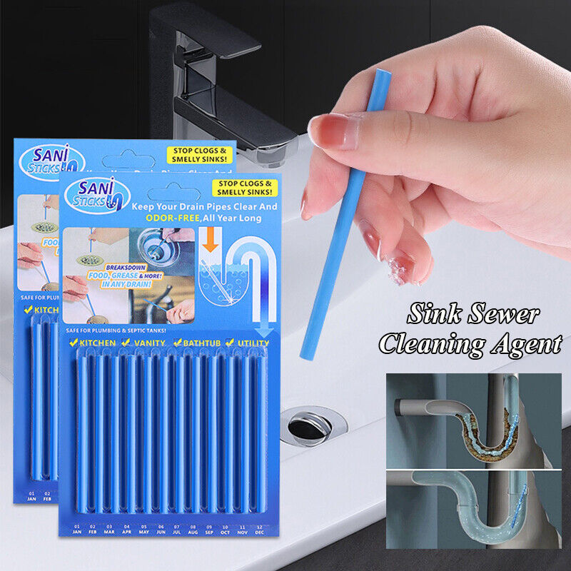 Pack Of 12 Sticks - Keeps Drain Clear & Odor-Free, All Year Long Kitchen Sink and Bathtub Drain Cleaner