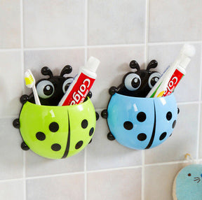 (Pack of 3) Ladybug Wall Toothbrush Holder Storage Toiletries Toothpaste Holders Tooth Brush Container Sticker to Stick (Random Color) - REVEL.PK