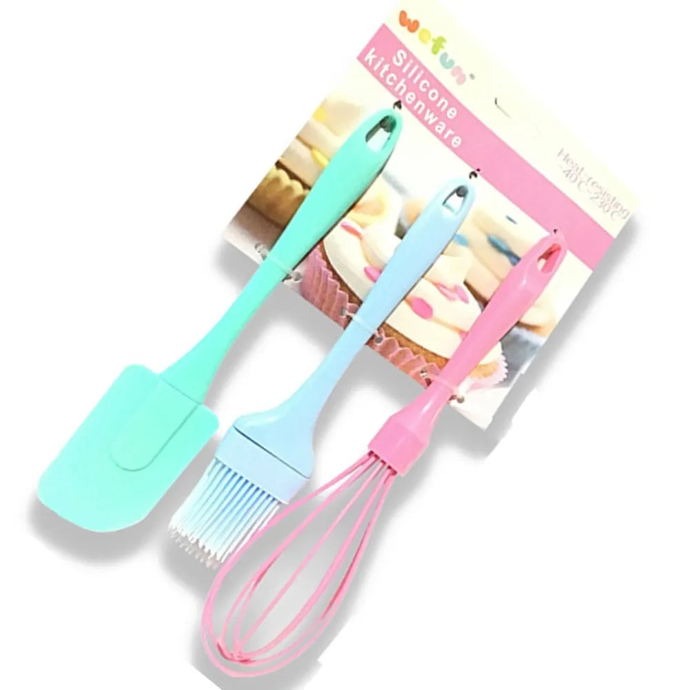 Silicon Egg Beater Spatula and Baking Brush with Clear Handle Tool 3in1 Set BAKINGWARE