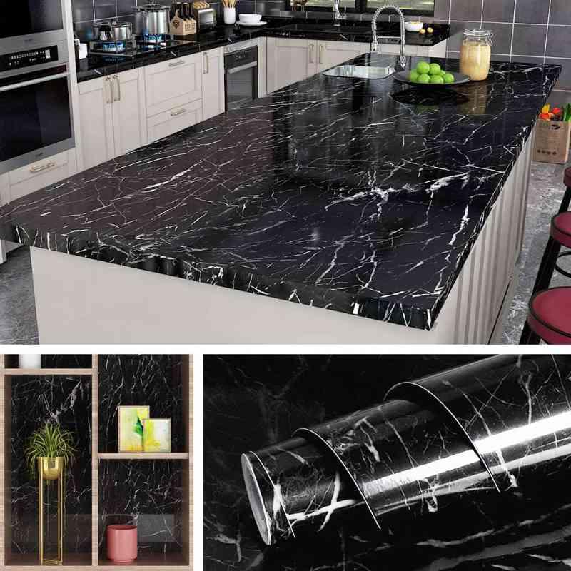 (Pack of 5) Self Adhesive Black Marble Sheet for Kitchen - Waterproof Anti Oil & Heat Resistant Wallpaper Sheet (2 Feet x 6.5 feet) - REVEL.PK