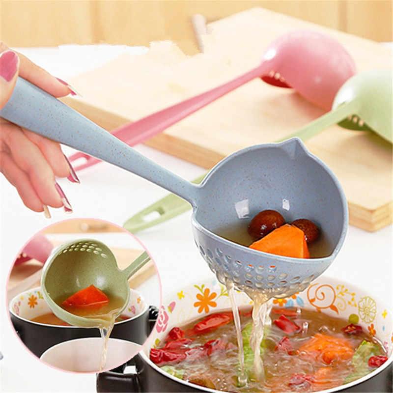 (Pack of 2) 2 In 1 Long Handle Soup Spoon Home Strainer Cooking Colander Kitchen Scoop Plastic Ladle Tableware Sifter - REVEL.PK