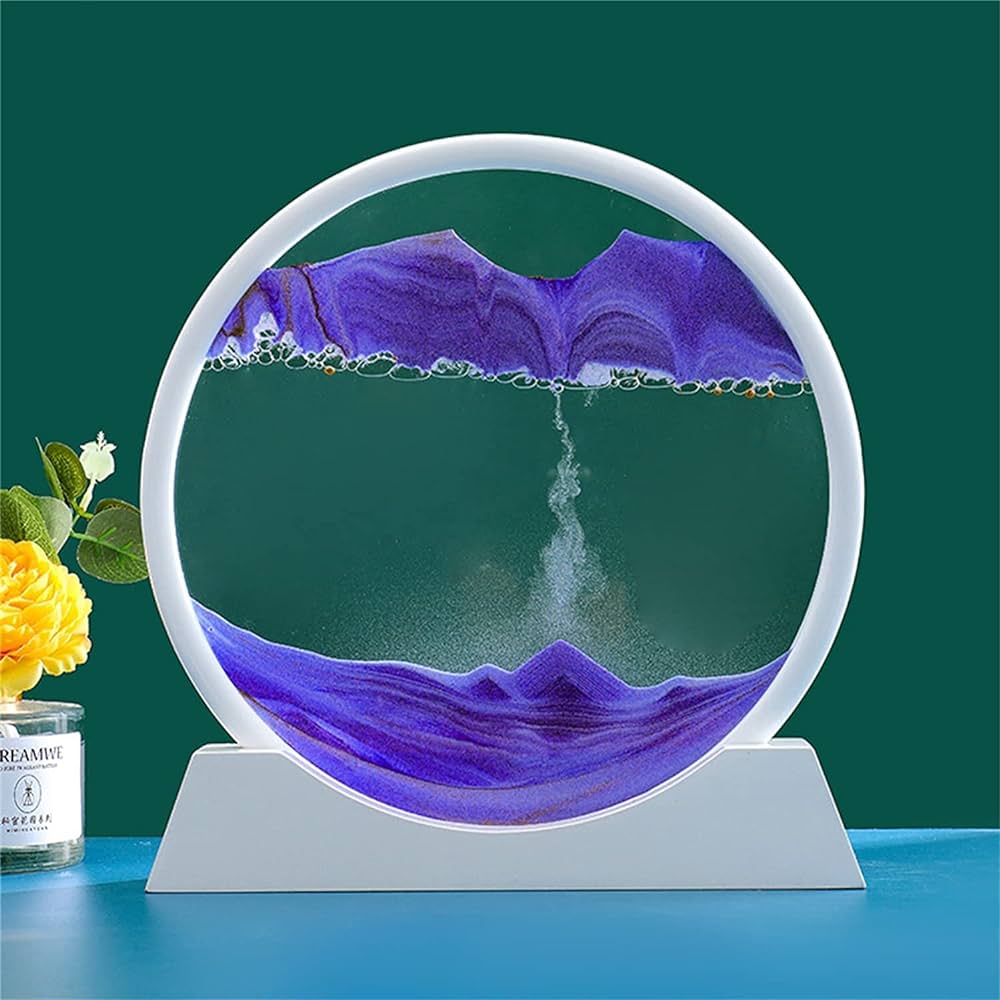 Moving Sand Art Pictures 3-d, Quicksand Painting Ornaments, Round Glass 3D Frame, Dynamic Sand Art Liquid Motion