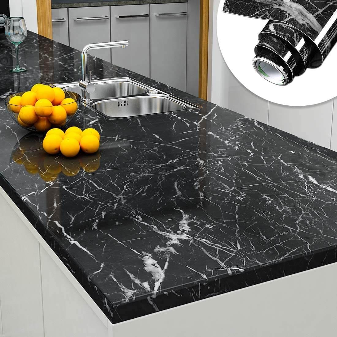 (Pack of 5) Self Adhesive Black Marble Sheet for Kitchen - Waterproof Anti Oil & Heat Resistant Wallpaper Sheet (2 Feet x 6.5 feet) - REVEL.PK