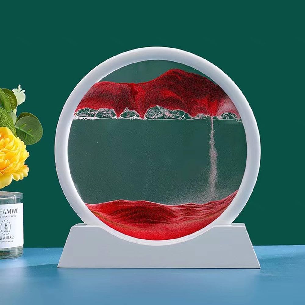 Moving Sand Art Pictures 3-d, Quicksand Painting Ornaments, Round Glass 3D Frame, Dynamic Sand Art Liquid Motion