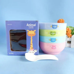 (Set Of 4) Animal Paradise Cartoon Bowls With Spoons