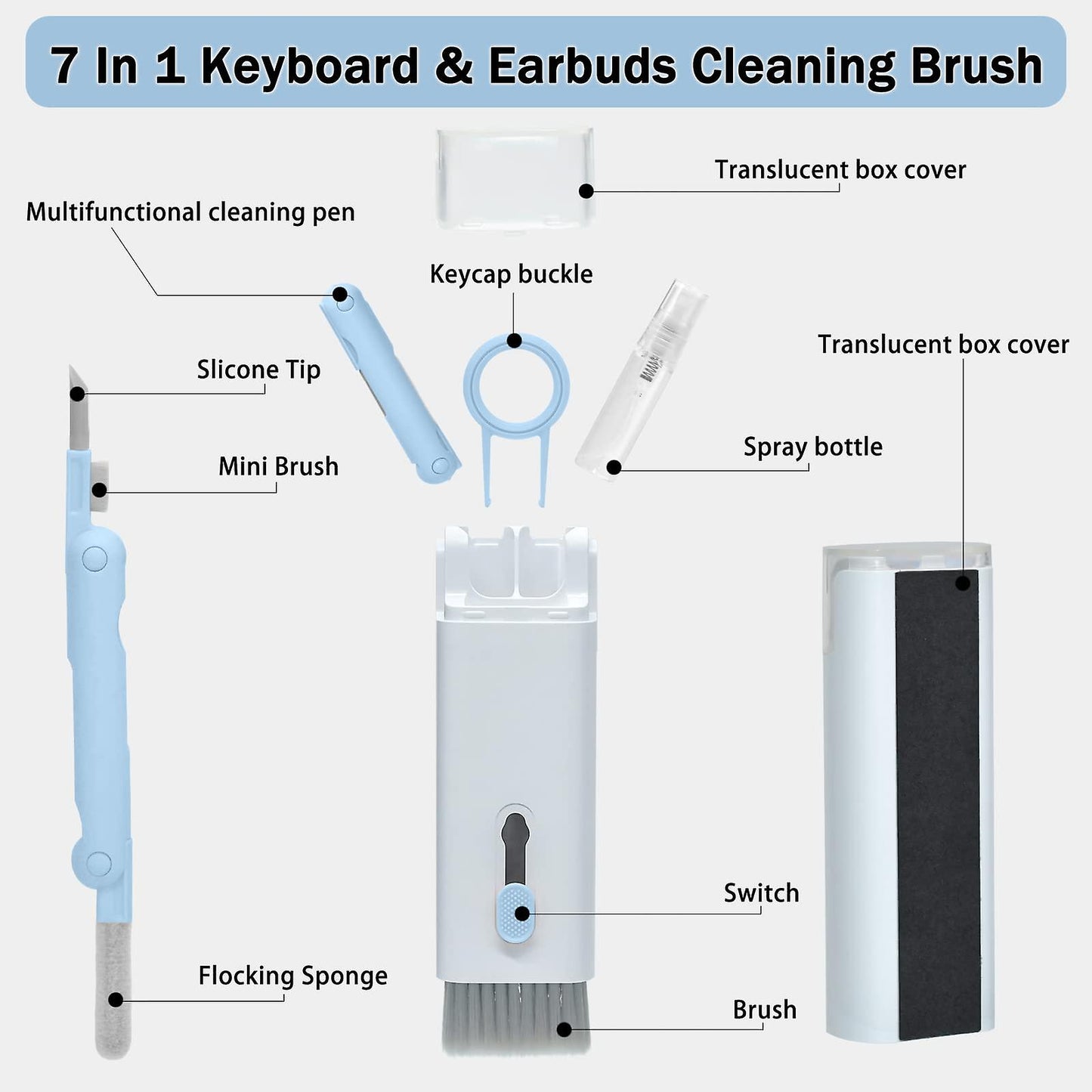 7-in-1 Computer Keyboard Cleaner Brush Kit Earphone Cleaning Pen For Headset Keyboard Cleaning Tools Cleaner Keycap Puller Kit