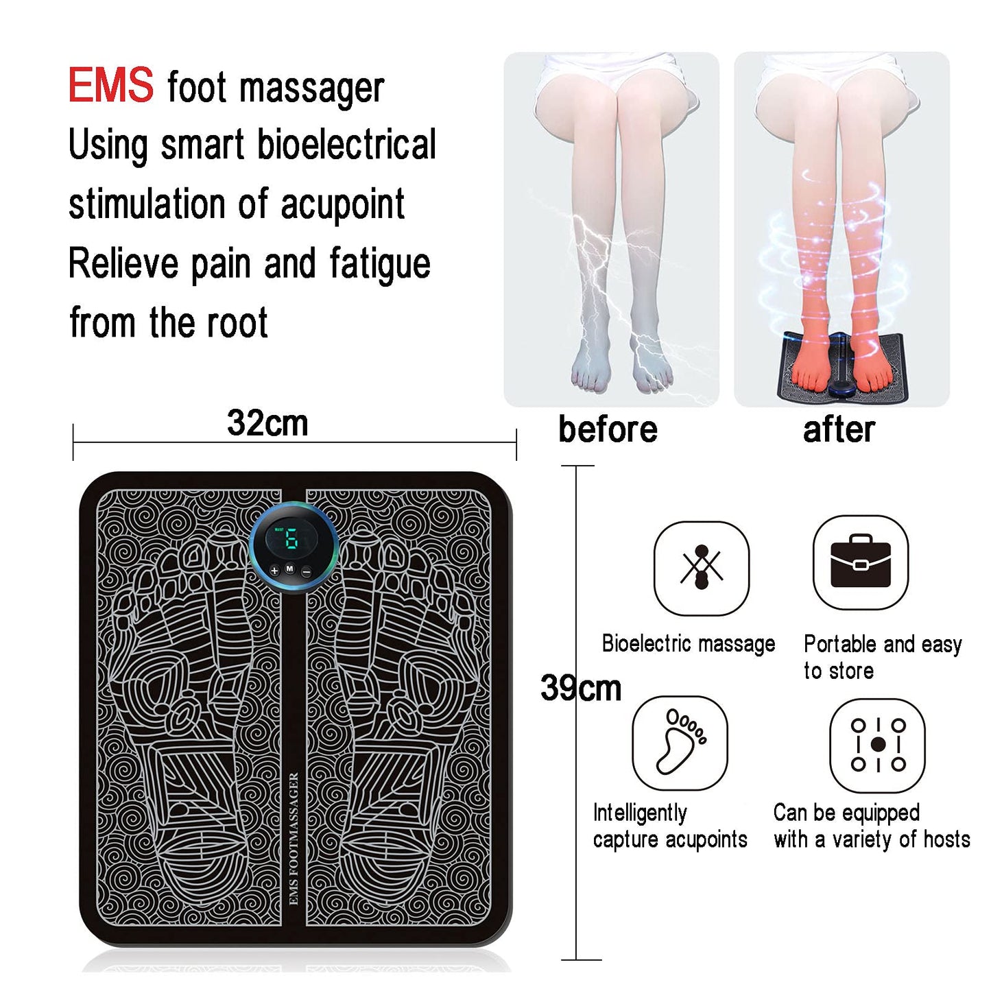 Rechargeable Portable EMS Electric Foot Massage Pad Feet Simulator