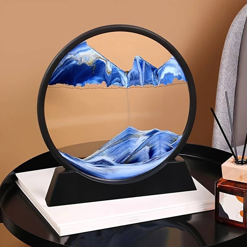 Moving Sand Art Pictures 3-d, Quicksand Painting Ornaments, Round Glass 3D Frame, Dynamic Sand Art Liquid Motion