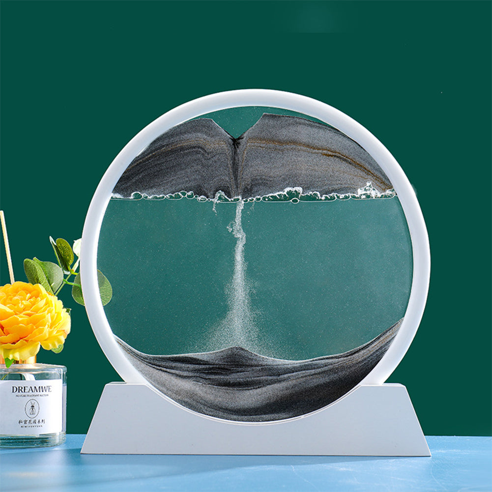 Moving Sand Art Pictures 3-d, Quicksand Painting Ornaments, Round Glass 3D Frame, Dynamic Sand Art Liquid Motion