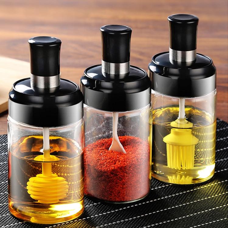 250ml Kitchen Condiment Jar  Glass Seasoning Bottle With Honey Brush