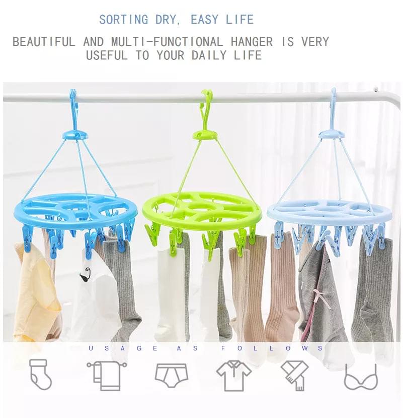 12 Clips folding dryer and clothes hanger socks windproof underwear drying rack Multi-functional