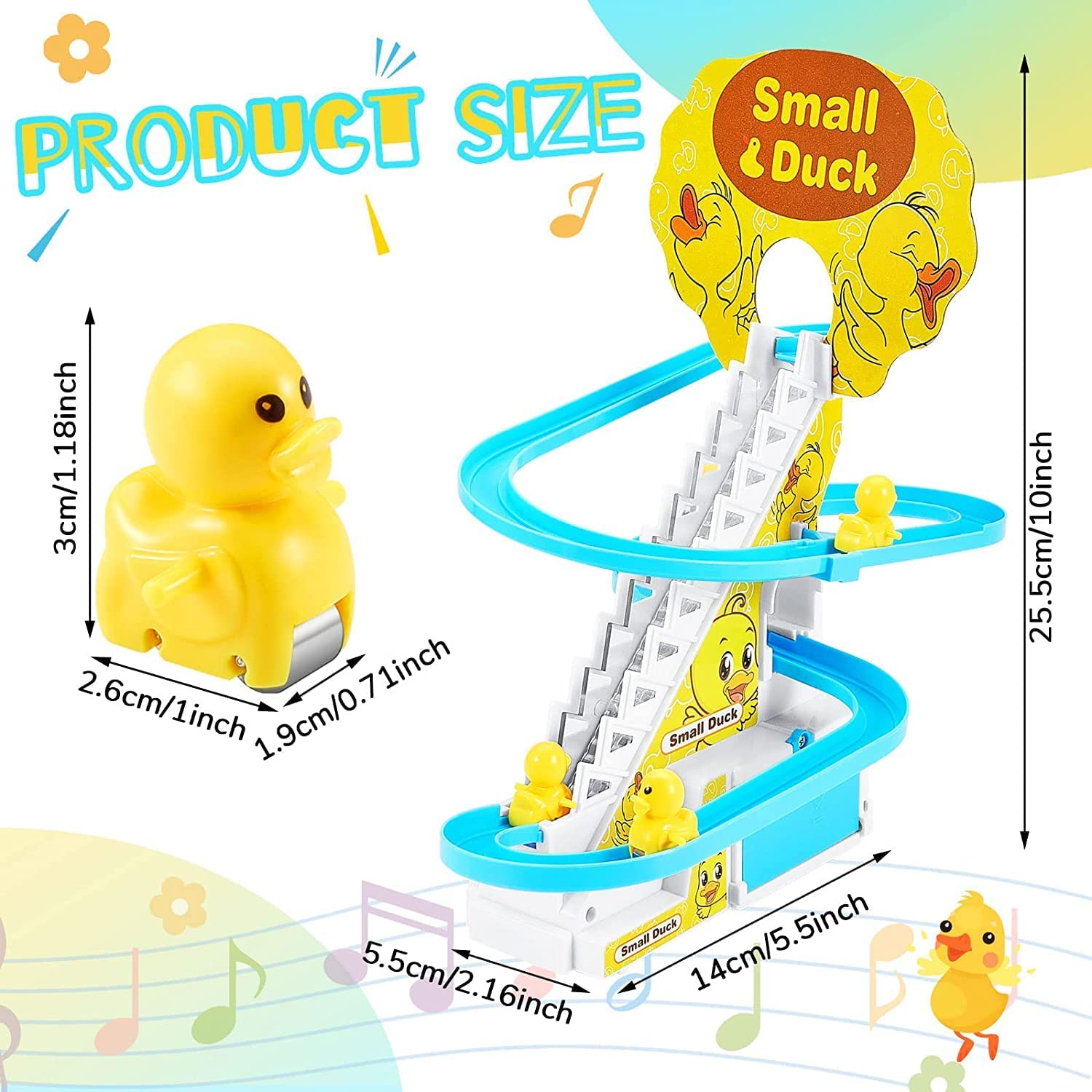 Small Ducks Climbing Toys, Electric Ducks Chasing Race Track Game Set, Playful Roller Coaster Toy with 7 Duck LED Flashing Lights & Music Button