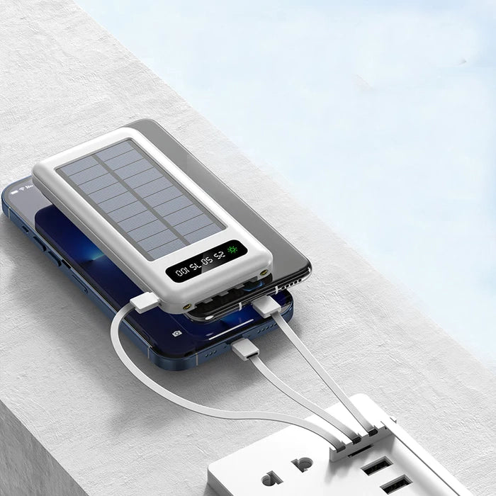 Solar energy comes with four wires, 20000 milliamperes, large capacity power banks, lightweight and thin shared mobile power supply