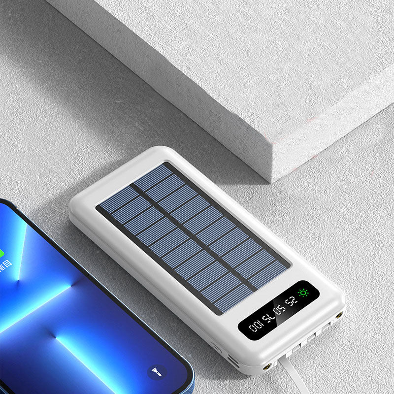 Solar energy comes with four wires, 20000 milliamperes, large capacity power banks, lightweight and thin shared mobile power supply