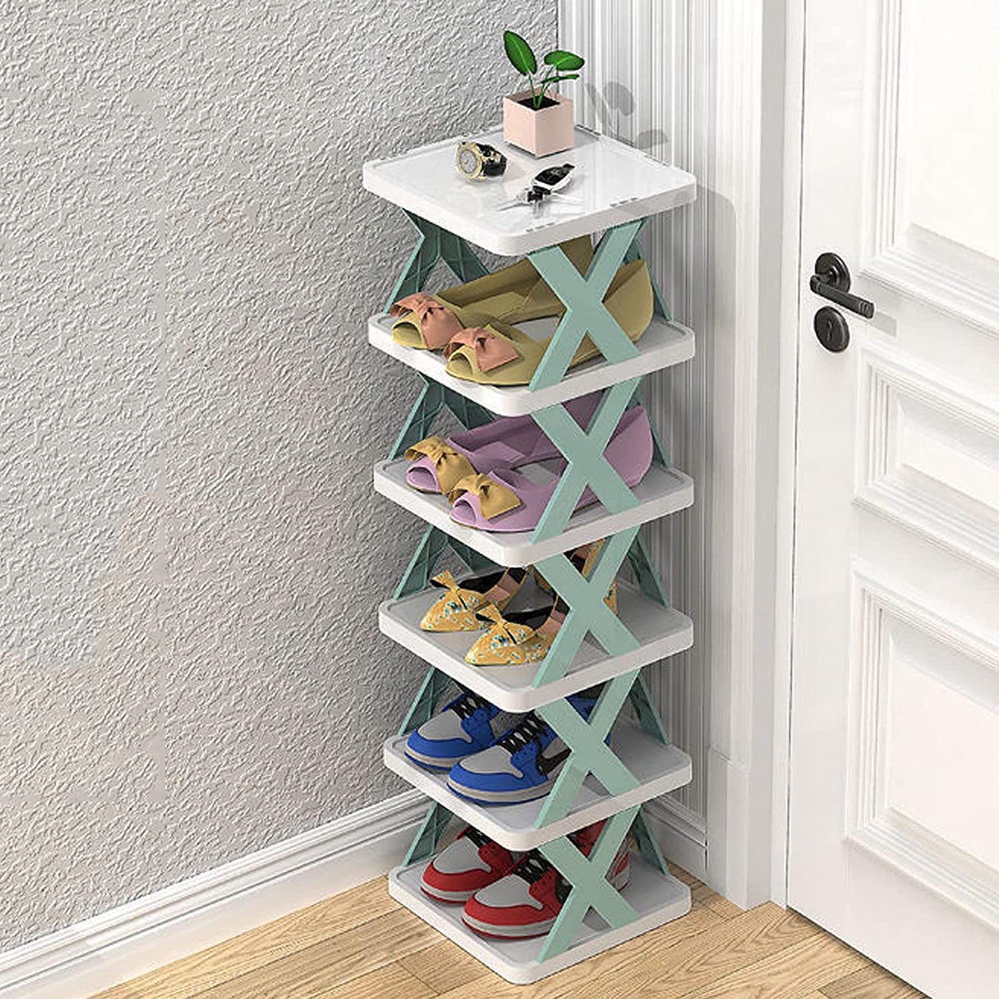 5 layer Folding Shoes Rack, Plastic Adjustable Shoe Rack