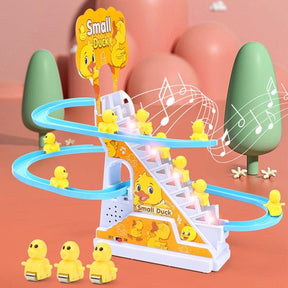 Small Ducks Climbing Toys, Electric Ducks Chasing Race Track Game Set, Playful Roller Coaster Toy with 7 Duck LED Flashing Lights & Music Button