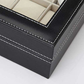 Pure Leather Watch Box - Black (10 Slots)