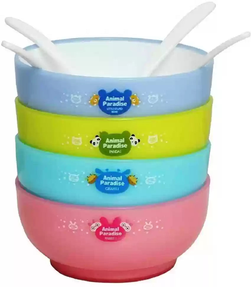 (Set Of 4) Animal Paradise Cartoon Bowls With Spoons