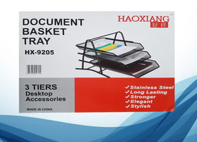 3-Tier Metal File Tray A4 Paper Document Holder Iron Mesh Desk Organizer Office Supplies – Black