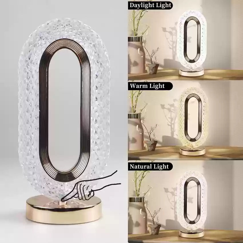 Crystal Table Lamp, Touch Control LED Light with 3 Levels Brightness Rechargeable Small Lamp