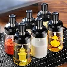 250ml Kitchen Condiment Jar  Glass Seasoning Bottle With Honey Brush - REVEL.PK