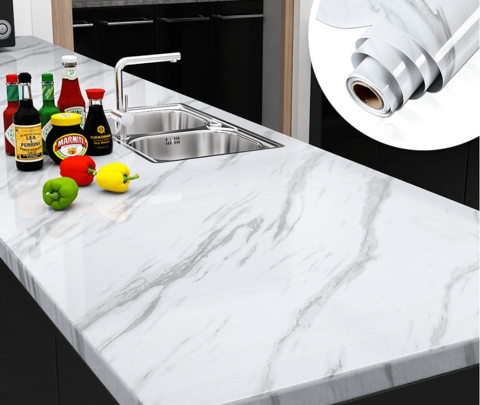 (Pack of 5) Self Adhesive White Marble Sheet for Kitchen - Waterproof Anti Oil & Heat Resistant Wallpaper Sheet (2 Feet x 6.5 feet) - REVEL.PK