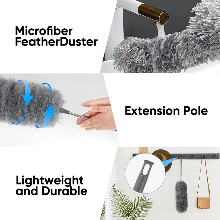 Flexible Microfiber Feather Duster Kit with 30-100 Inches Telescoping Extension Pole - REVEL.PK