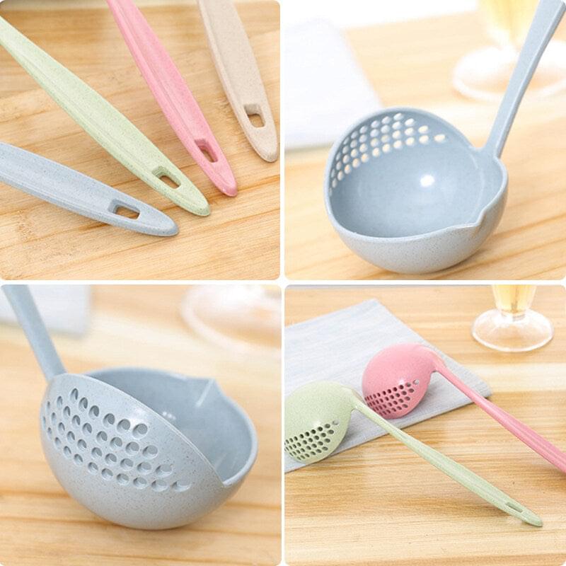 (Pack of 2) 2 In 1 Long Handle Soup Spoon Home Strainer Cooking Colander Kitchen Scoop Plastic Ladle Tableware Sifter - REVEL.PK