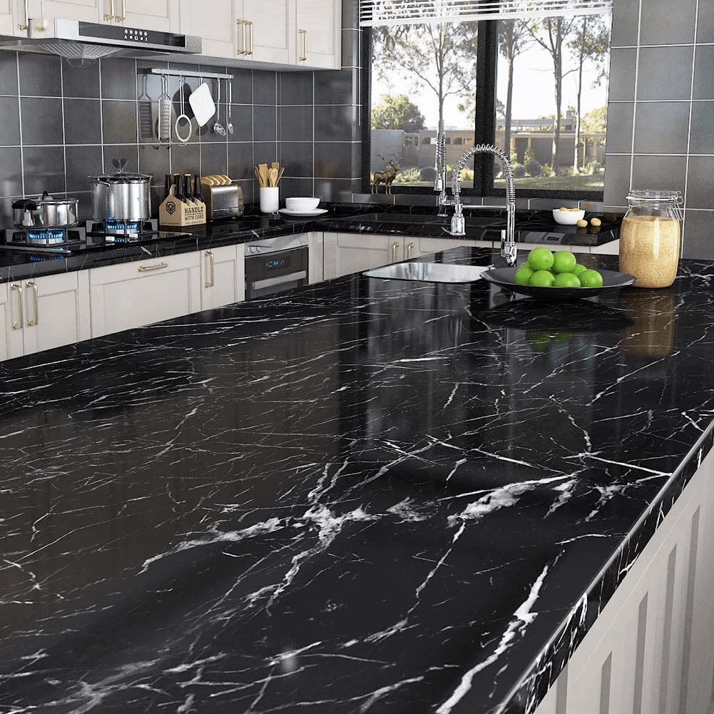 (Pack of 5) Self Adhesive Black Marble Sheet for Kitchen - Waterproof Anti Oil & Heat Resistant Wallpaper Sheet (2 Feet x 6.5 feet) - REVEL.PK