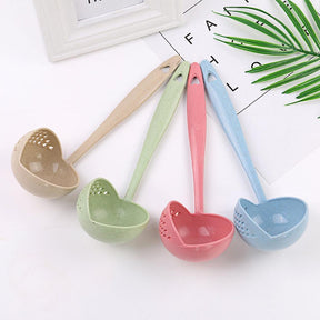 (Pack of 2) 2 In 1 Long Handle Soup Spoon Home Strainer Cooking Colander Kitchen Scoop Plastic Ladle Tableware Sifter