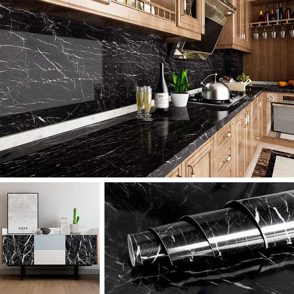 (Pack of 5) Self Adhesive Black Marble Sheet for Kitchen - Waterproof Anti Oil & Heat Resistant Wallpaper Sheet (2 Feet x 6.5 feet) - REVEL.PK