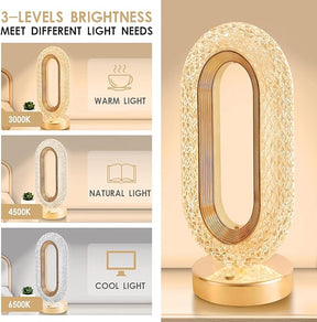 Crystal Table Lamp, Touch Control LED Light with 3 Levels Brightness Rechargeable Small Lamp