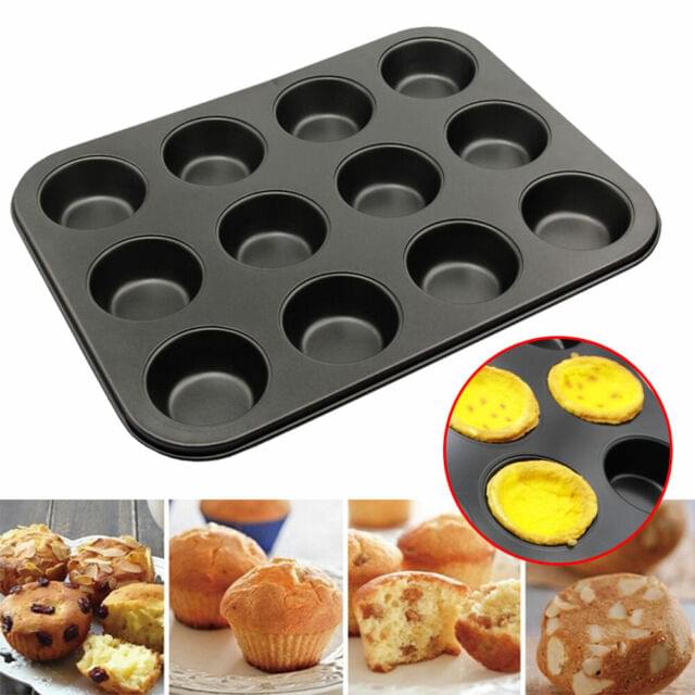 12 Hole Cupcake Tray, Muffin Pan,non stick cupcake baking pan kitchen utensil - REVEL.PK